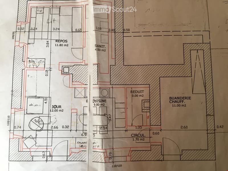 Floor plan showing a layout with labeled rooms including a living area, kitchen, bedroom, bathroom, and hallway.