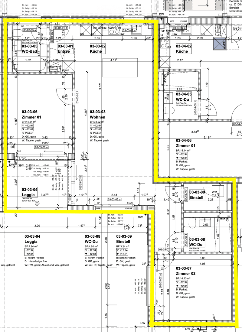 Floor plan of a residential unit showing multiple rooms including a kitchen, living room, bedrooms, bathrooms, and a loggia.