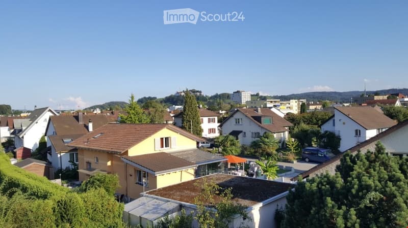Aerial view of a suburban neighborhood with multiple houses, trees, and parked cars.