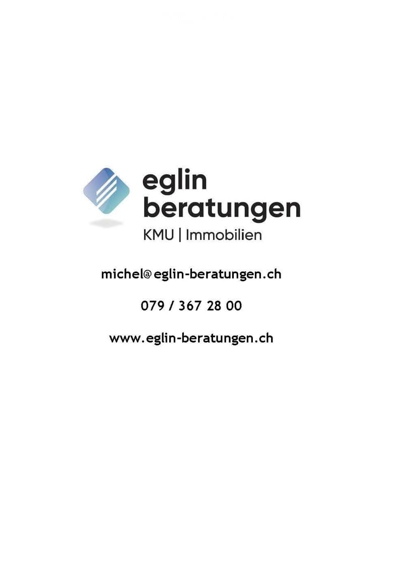 Business card for EGLIN Beratungen, featuring a logo, contact information, and website URL.