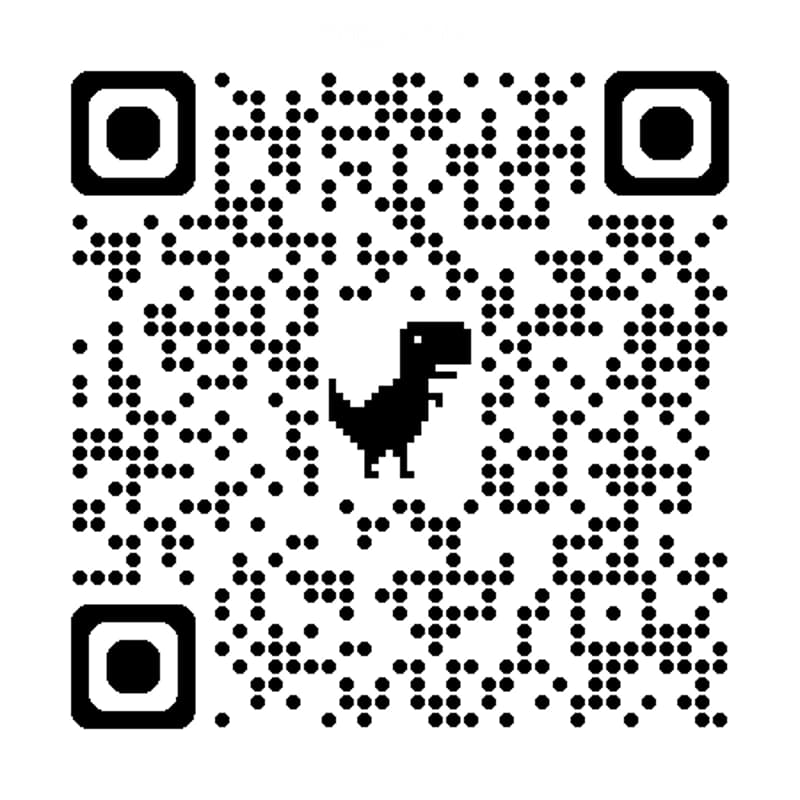 QR code with a dinosaur icon embedded in the center.