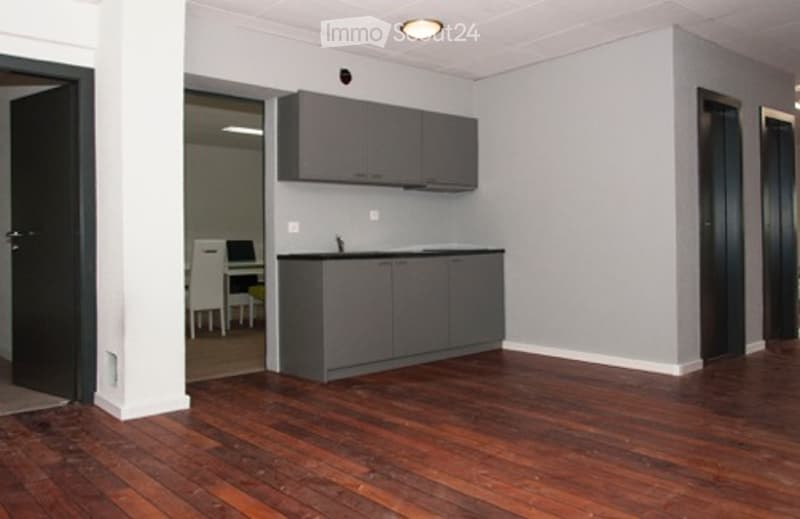 kitchenette with wooden floor, gray cabinets, and a sink.