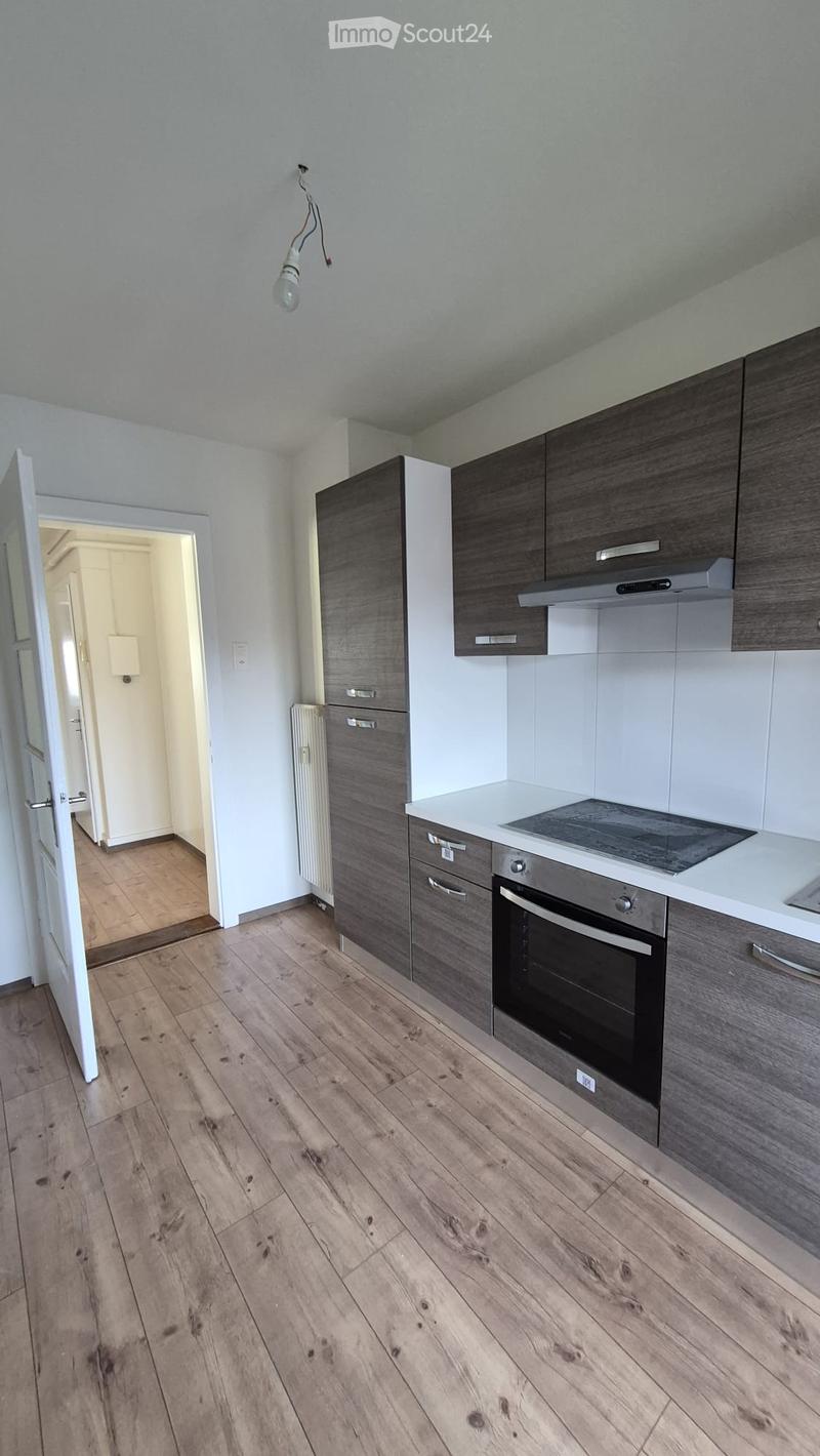 Modern kitchen with dark wood cabinets, stainless steel appliances, and wooden flooring.