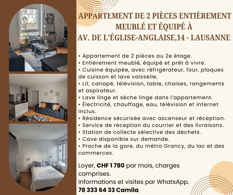 A fully furnished two-room apartment on the second floor, equipped with a kitchen, living room, and bedroom. The living room features a sofa, coffee table, television, and shelves. The kitchen is equipped with a refrigerator, oven, and dishwasher. The bed