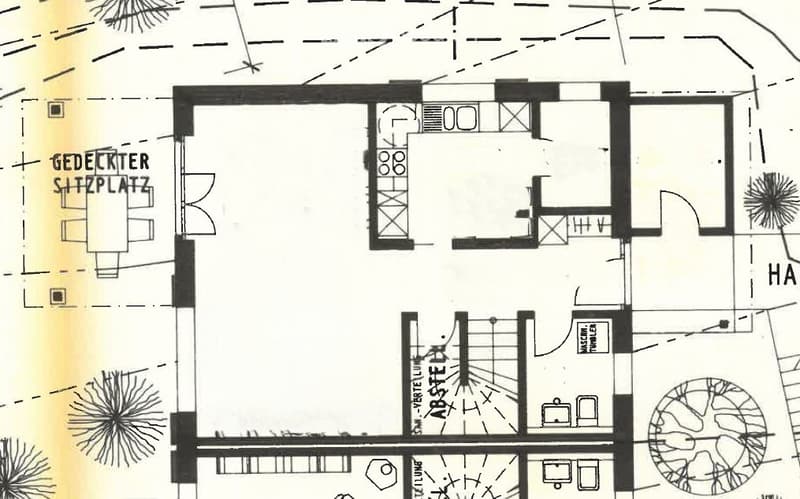 Floor plan of a residential space showing a living room, dining area, kitchen, bedrooms, and bathrooms.