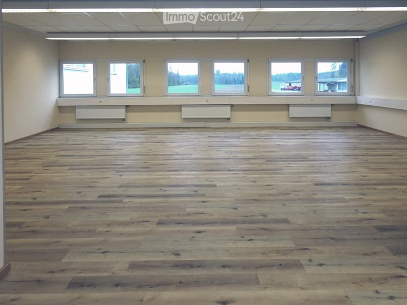 Empty room with wooden flooring, large windows, and radiators along the wall.