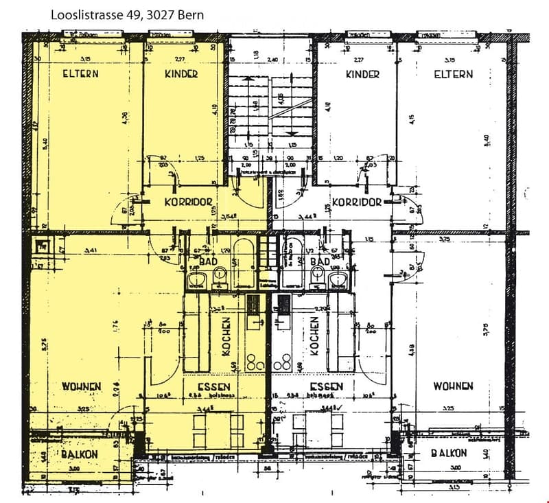 Floor plan of a house with labeled rooms including bedrooms, bathrooms, kitchen, living area, and balconies.
