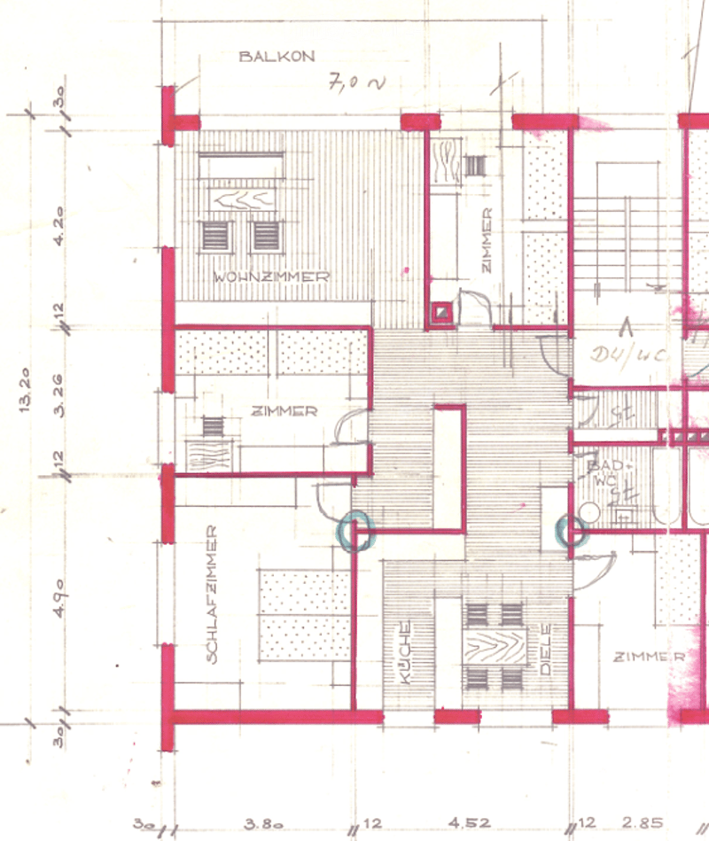 Floor plan of an apartment featuring a living room, bedroom, kitchen, bathroom, and balcony.