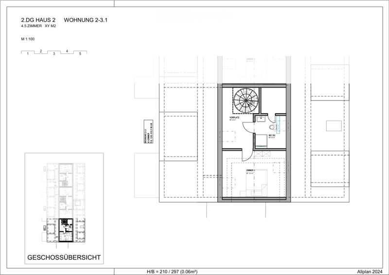 Floor plan of a 4.5-room apartment on the2nd floor of House 2, including a hallway, living area, bedroom, bathroom, and entrance area.