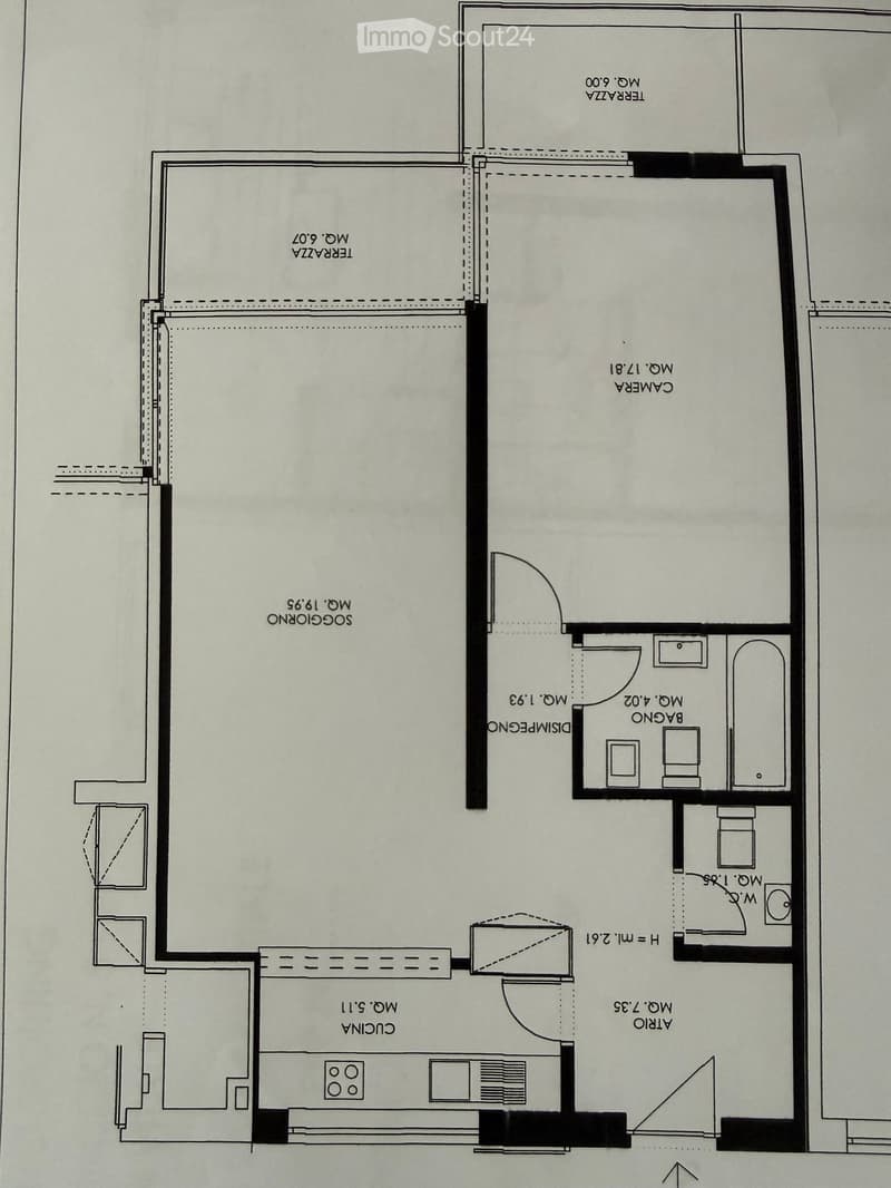 Floor plan of a residential unit featuring a living room, dining room, kitchen, bedroom, and bathroom. Includes dimensions and room labels.