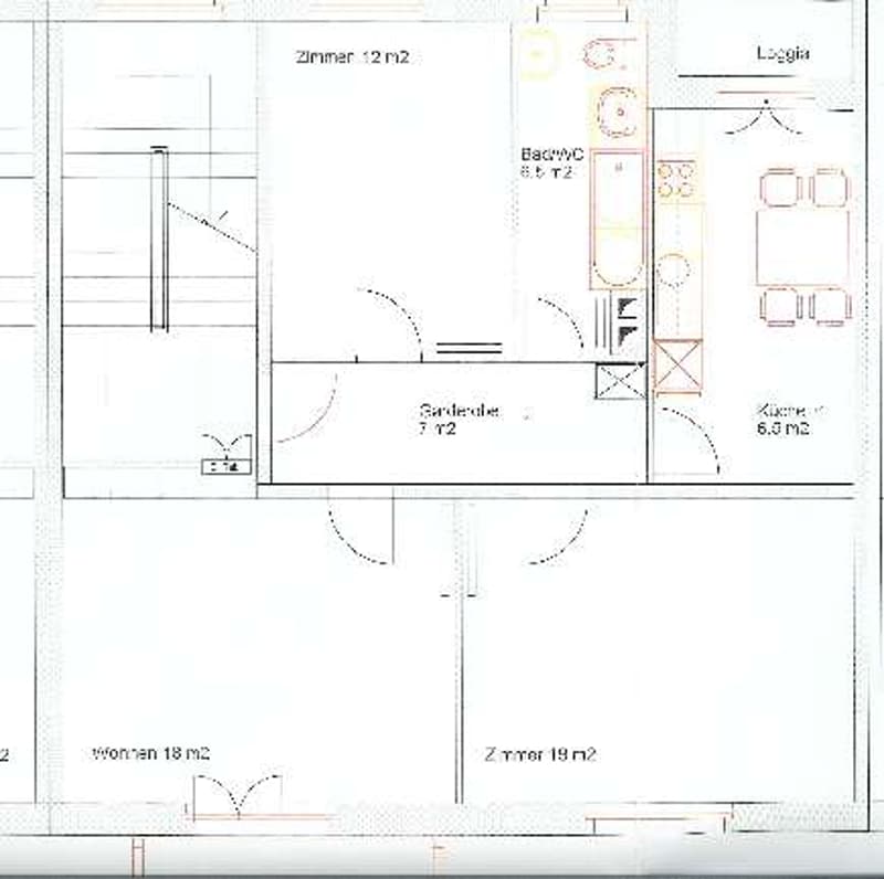 Floor plan showing a two-story layout with labeled rooms including a living room, kitchen, bedrooms, and bathrooms.