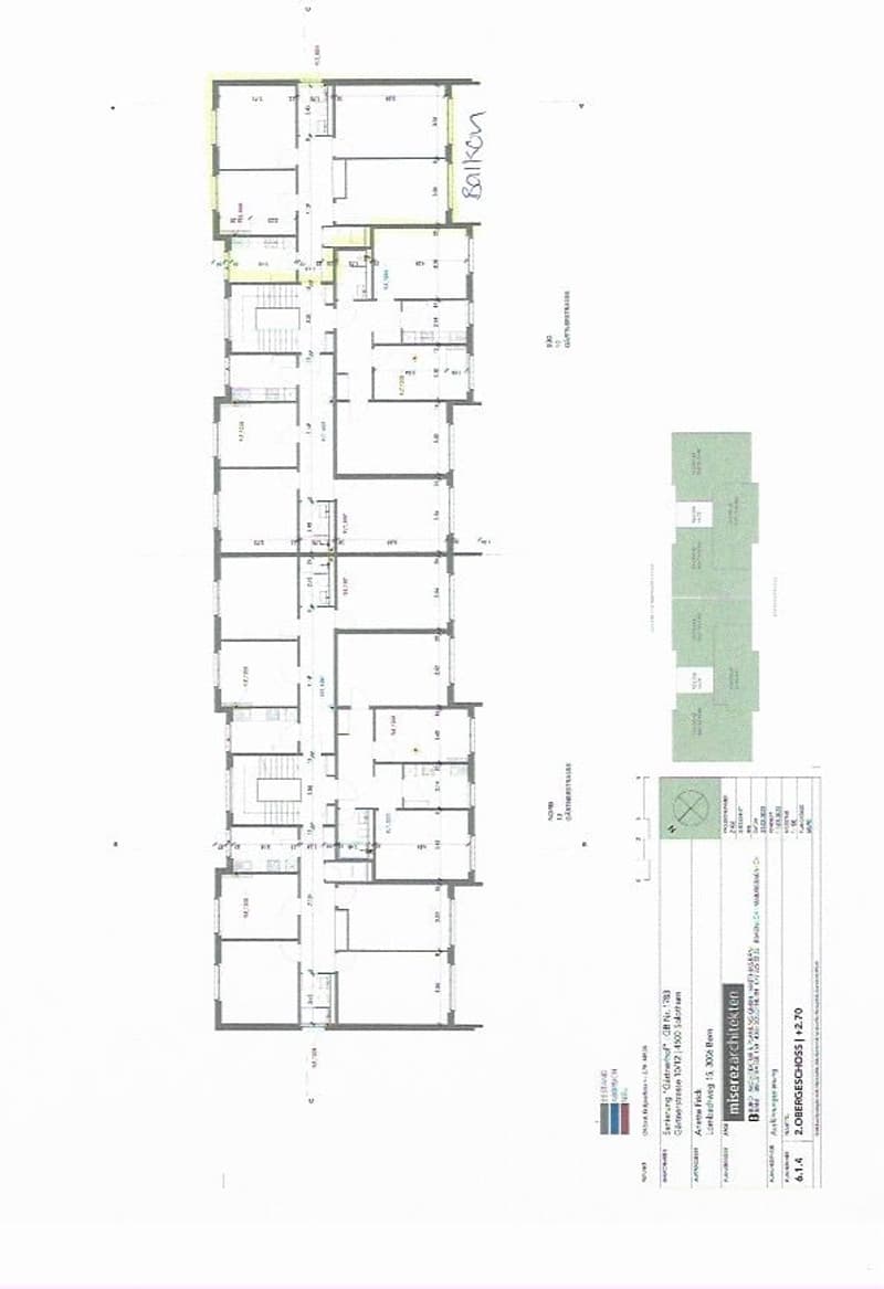Floor plan of a multi-level residential building with labeled rooms including living room, kitchen, bedrooms, bathrooms, and a balcony.