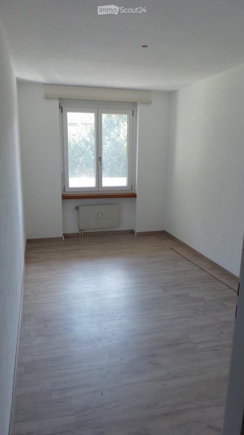Empty room with light wooden flooring, white walls, a window with double glass panels, a small wooden shelf, and a radiator below the window.