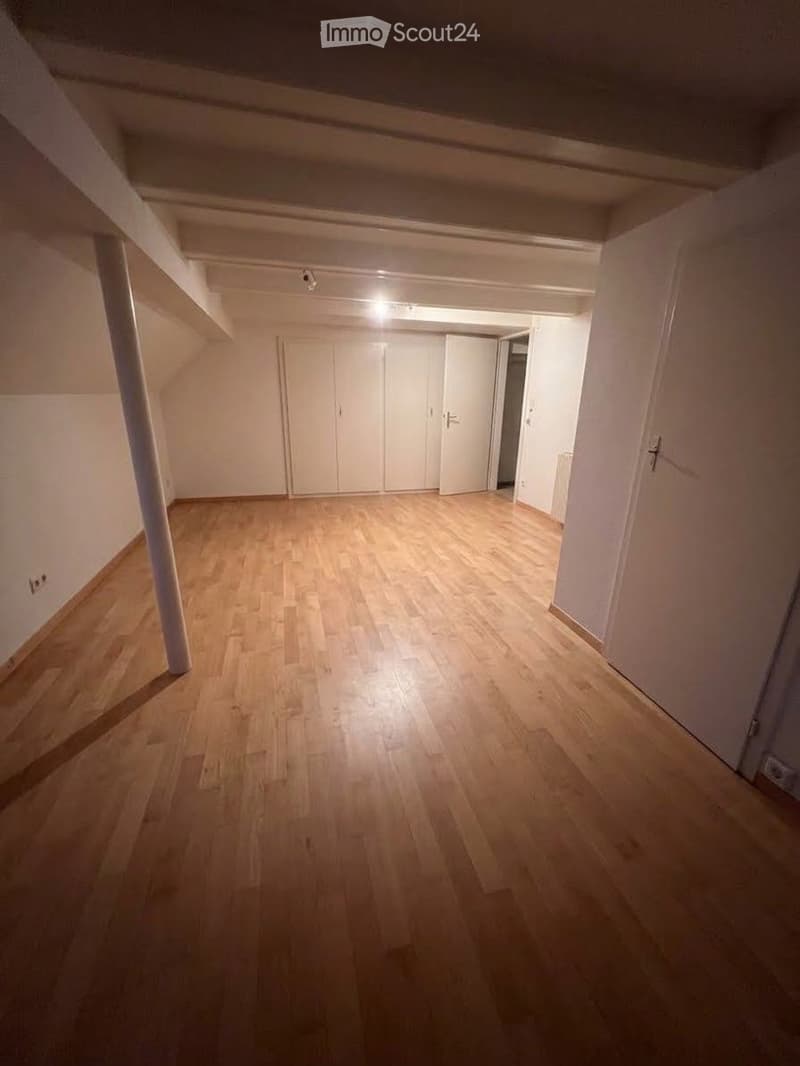 Empty room with wooden flooring, white walls, and built-in white closet units. No furniture or personal items present.