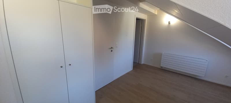 Empty room with wooden flooring, white walls, a radiator, and a closet. No furniture or equipment present.