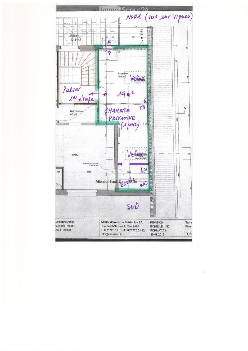 Floor plan showing a layout with labeled rooms including a private bedroom, living area, entrance hall, and balcony.