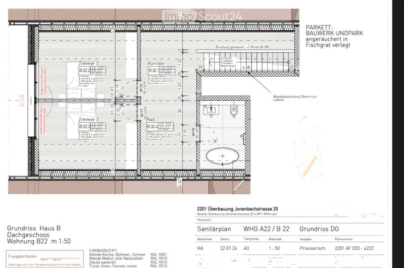 Floor plan of a top-floor apartment in a multi-story building, showing layout of rooms including bedrooms, bathroom, corridor, and staircase.