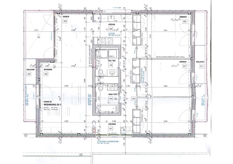 Floor plan of a residential unit showing rooms including kitchen, living room, bedrooms, bathrooms, and a balcony.