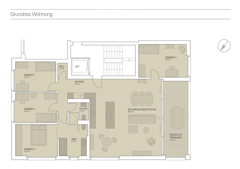 Entrée, living/dining room, kitchen, 2 bedrooms, 1 bathroom, terrace