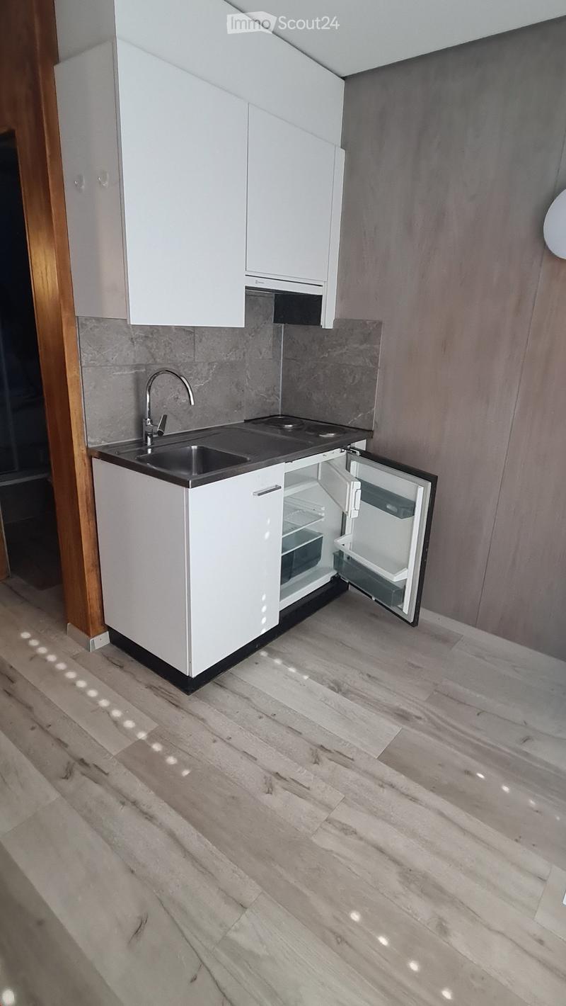 kitchen area with sink, fridge, gas stove