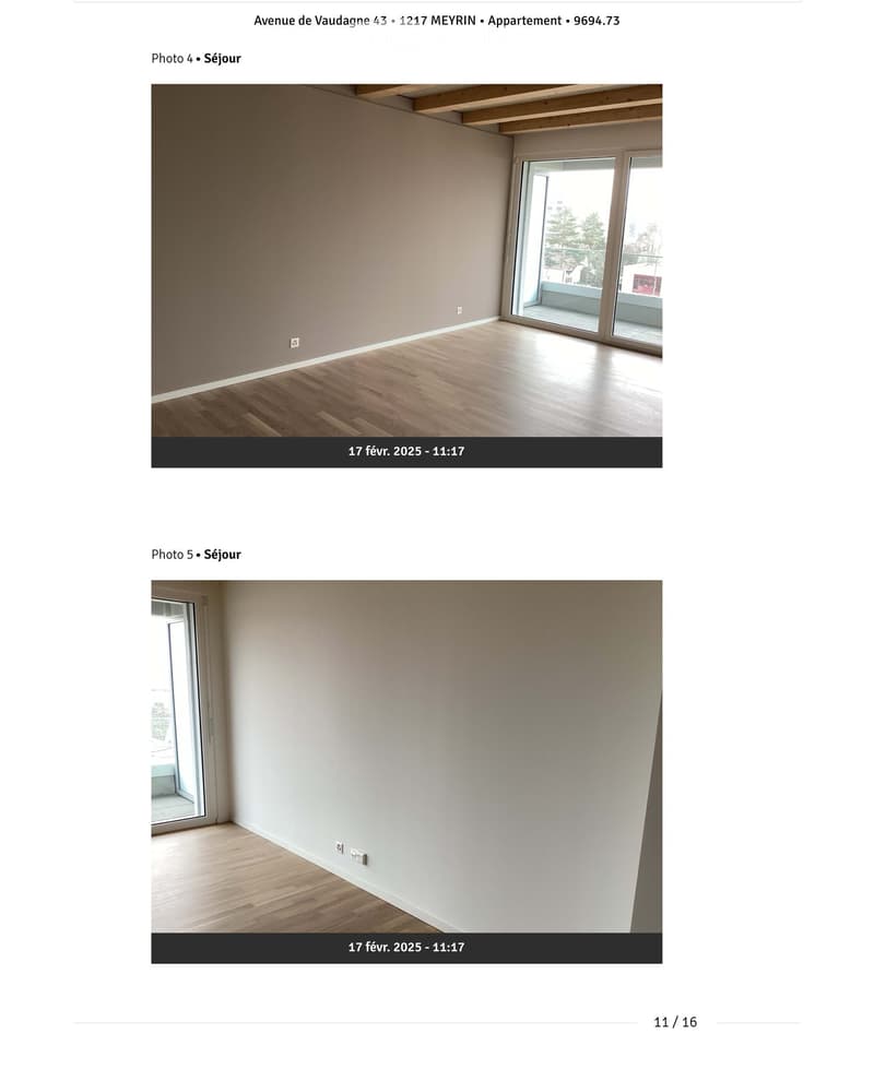 Empty living room with wooden flooring, white walls, and large glass sliding doors leading to a balcony.