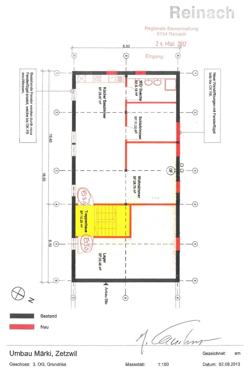 Floor plan of a third-floor apartment showing kitchen, living room, bedroom, bathroom, hallway, and storage area.