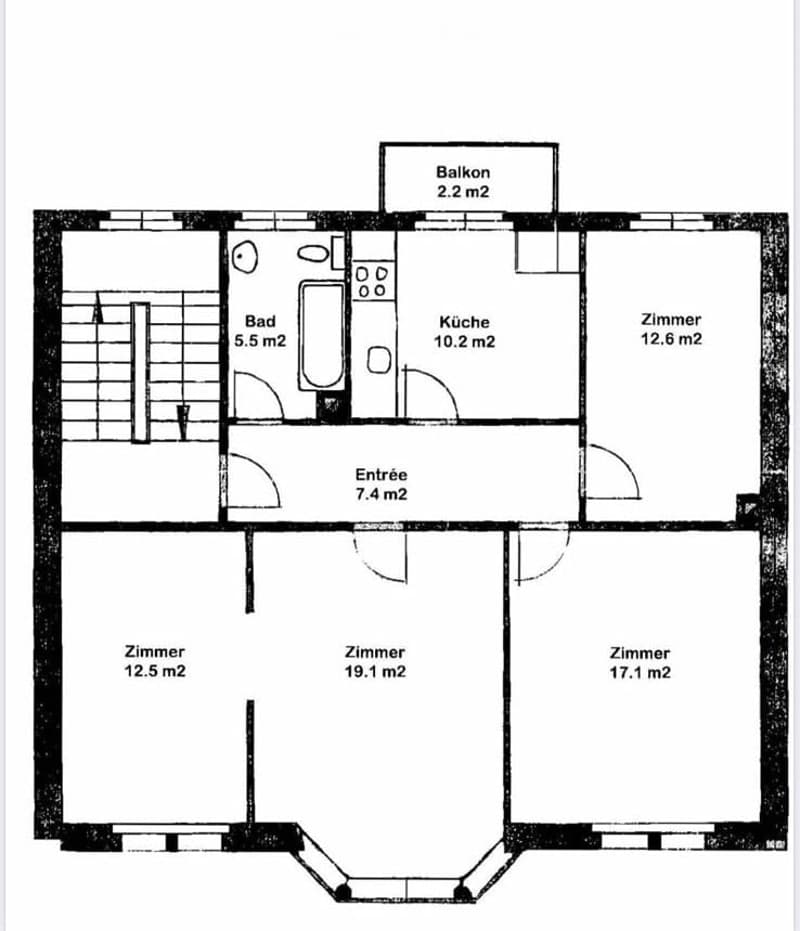 Floor plan showing a layout with a bathroom, kitchen, entrance, and multiple rooms including a balcony.
