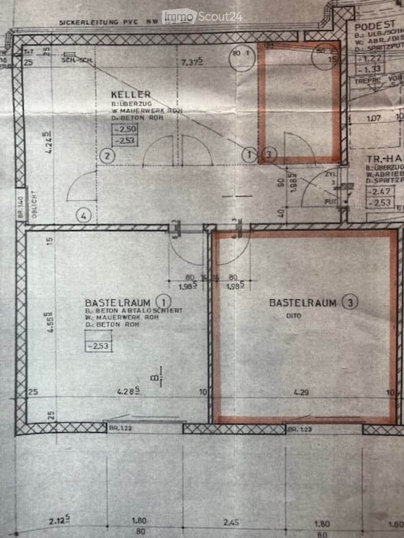 Floor plan showing basement layout with labeled rooms and dimensions, including a cellar, storage space, and utility area.
