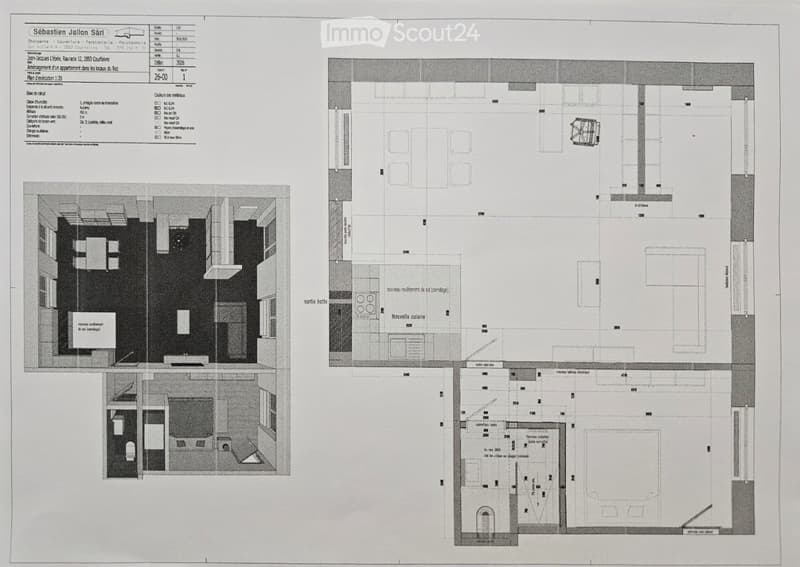 Architectural floor plan of an apartment layout, including living room, kitchen, bedrooms, and bathrooms.