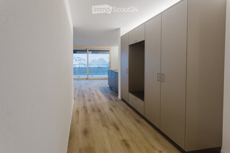 wooden floor, large glass door, balcony, large closets