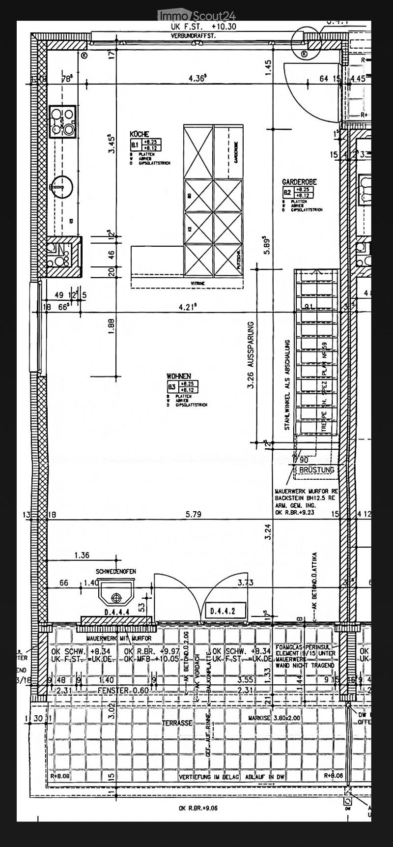 Floor plan showing a multi-room layout including a kitchen, living area, bedroom, bathroom, and terrace.