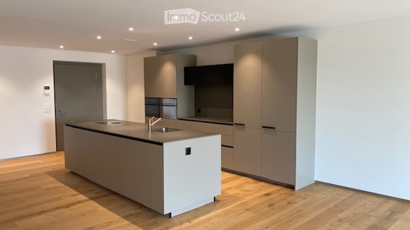 Modern kitchen with a central island, integrated sink and faucet, sleek cabinetry, and built-in appliances.
