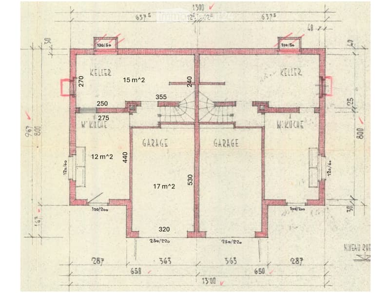 Floor plan showing a two-story house with two garages, two cellars, and a wash kitchen.