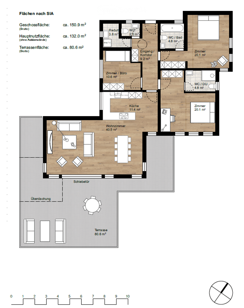 Floor plan showing a 2-story house with living room, kitchen, 3 bedrooms, 2 bathrooms, and a terrace.