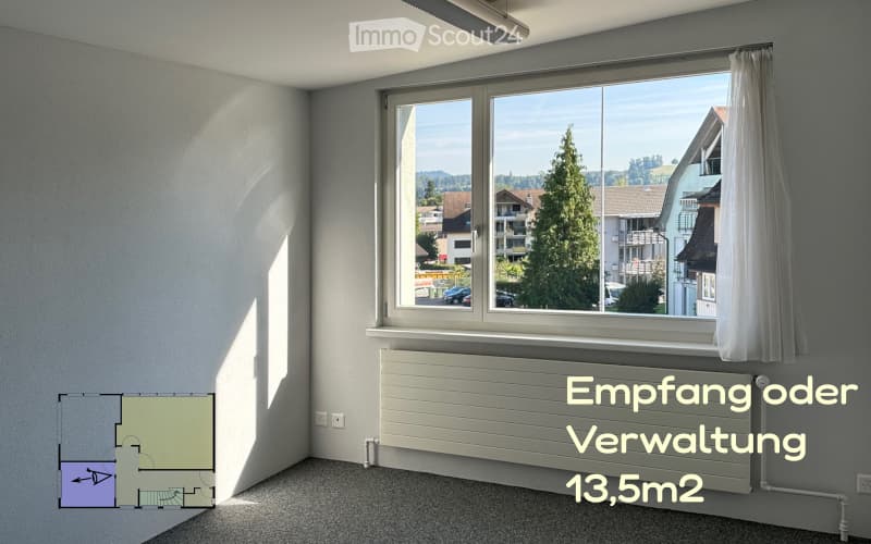 Entrance hall, windows, radiator, floor plan on wall