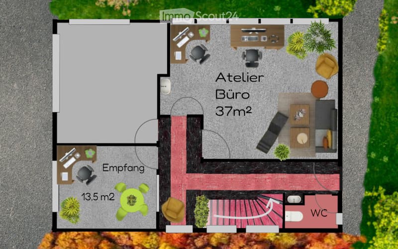 Entrance hall, Office, Workspace, Living room, WC, Hallway