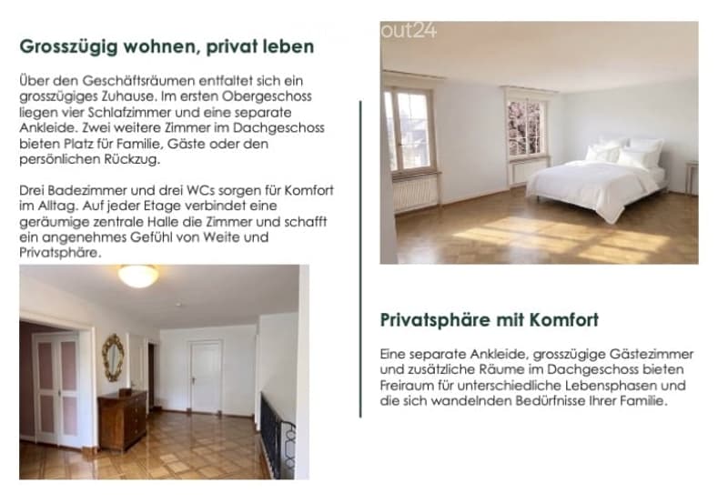 Spacious bedroom with large windows, wooden flooring, bed with white bedding, nightstand, dresser, and mirror.