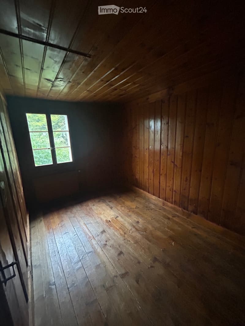 Empty attic space with wooden walls, wooden floor, and skylight windows. No furniture or equipment present.
