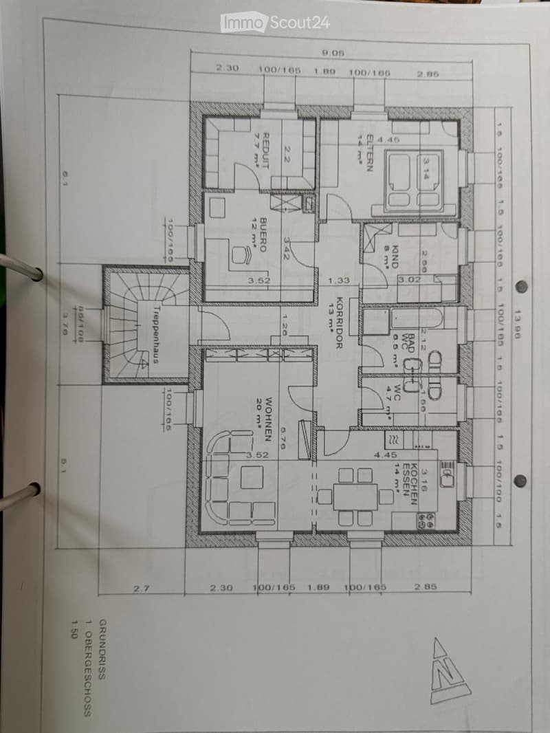 Floor plan of a house with labeled rooms including living room, kitchen, bedrooms, bathrooms, and hallway.