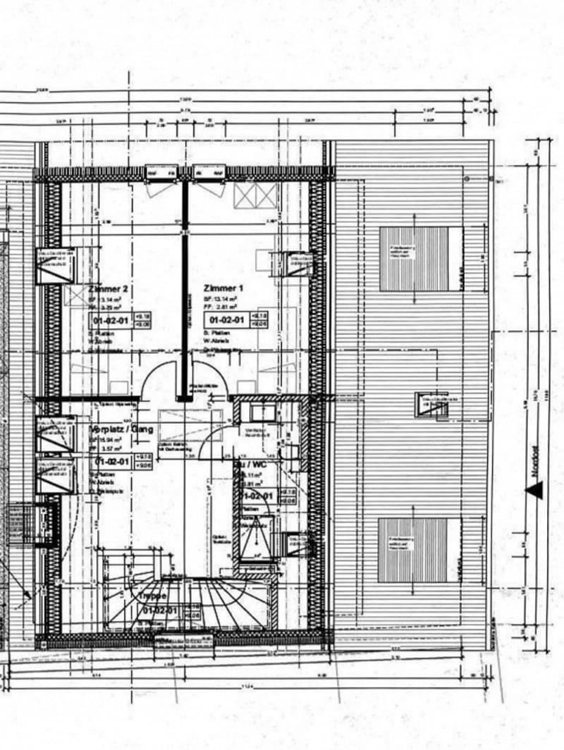 Floor plan showing two bedrooms, a hallway, and a bathroom with labeled dimensions and room numbers.