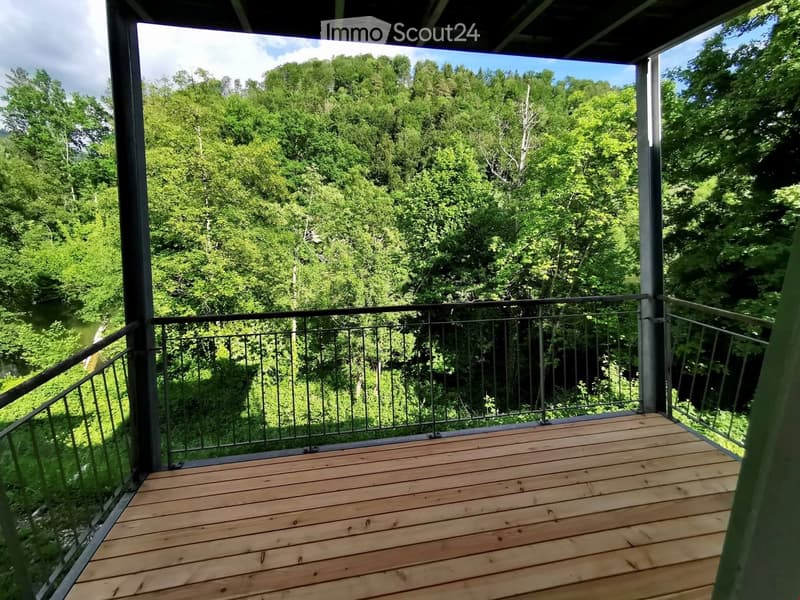 Balkon mit Sicht ins Grüne und auf die Birs