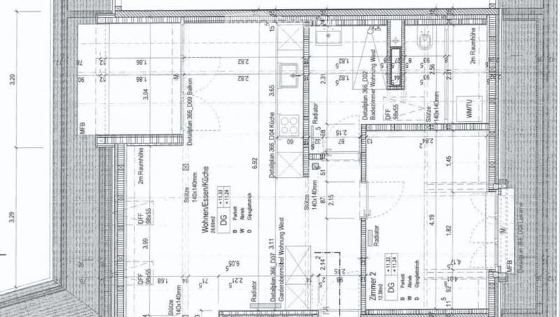 Floor plan of a multi-room residential space, including living room, kitchen, bedrooms, bathrooms, and hallway.
