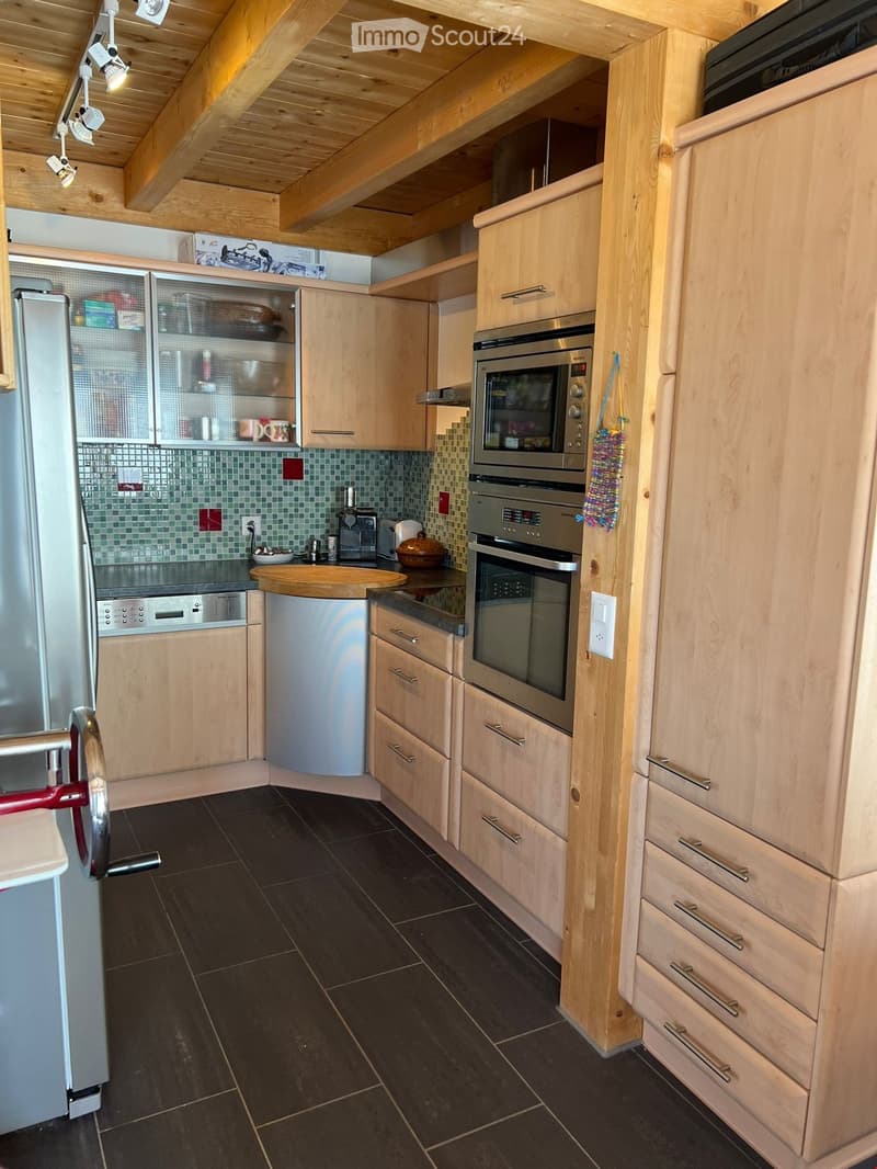 Küche mit Herd, Backofen, Mikro, Spülmaschine, Großer Kühlschrank mit Eiswürfel Maschine