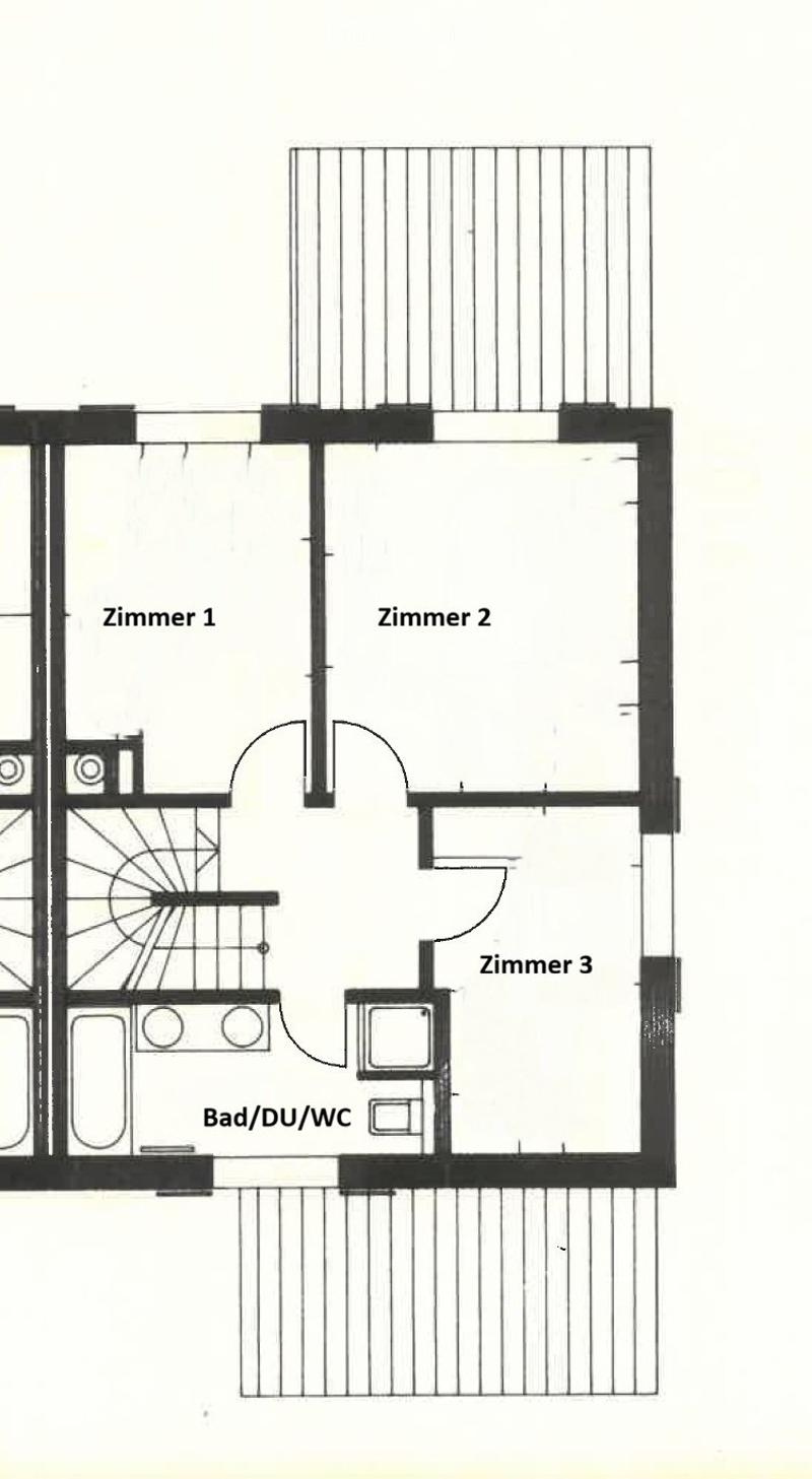 Floor plan showing three rooms, a bathroom, and a small entryway. The layout includes labeled spaces: Zimmer 1, Zimmer 2, Zimmer 3, and Bad/DU/WC.