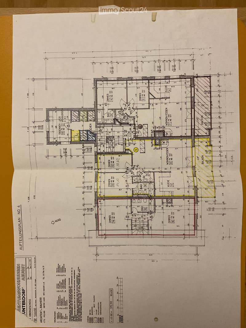 Floor plan of a residential building showing multiple rooms including living room, kitchen, bedrooms, bathrooms, and a balcony.