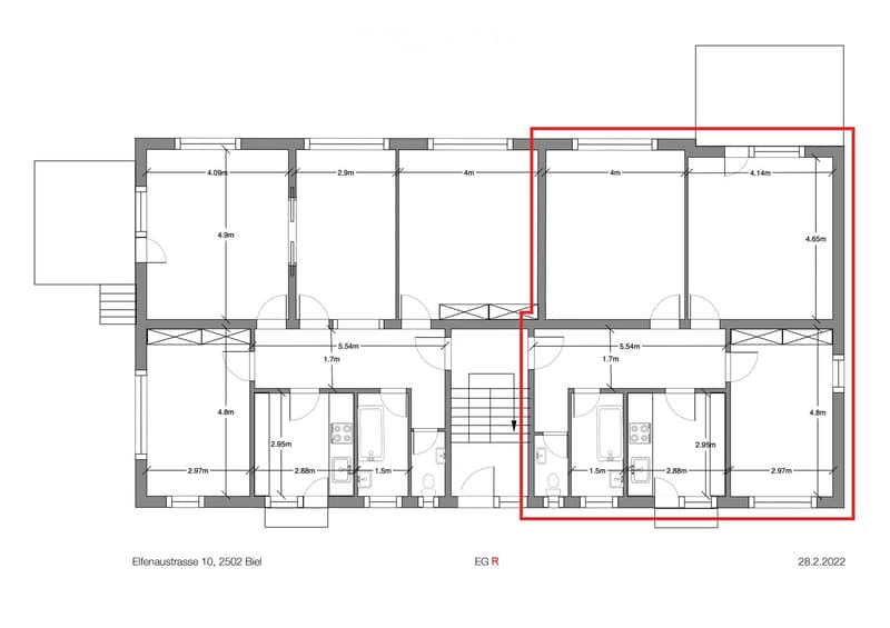 Ground floor plan of a residential property with multiple rooms including living areas, bedrooms, bathrooms, and a kitchen.