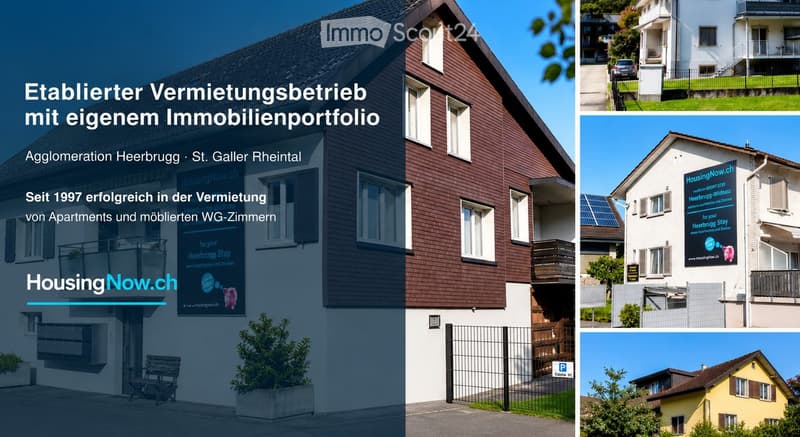 Collage of four residential buildings showcasing different styles and features, including a multi-story house with wooden siding, a modern apartment building with balconies, a house with solar panels, and a yellow house with a pitched roof.