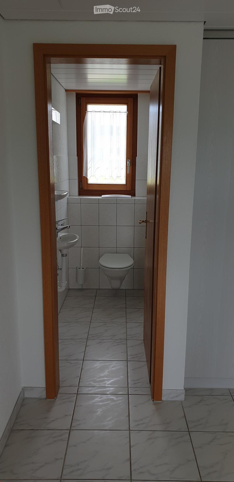 Modern bathroom with marble tiles, a toilet, a sink with a faucet, and a toilet paper holder. The space is well-lit with natural light from a window.