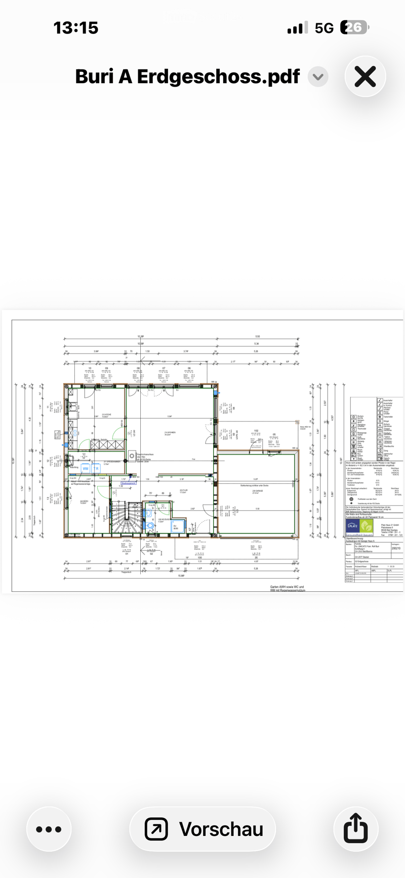 Ground floor plan of a residential building showing multiple rooms, including living areas, bedrooms, bathrooms, and a garage.