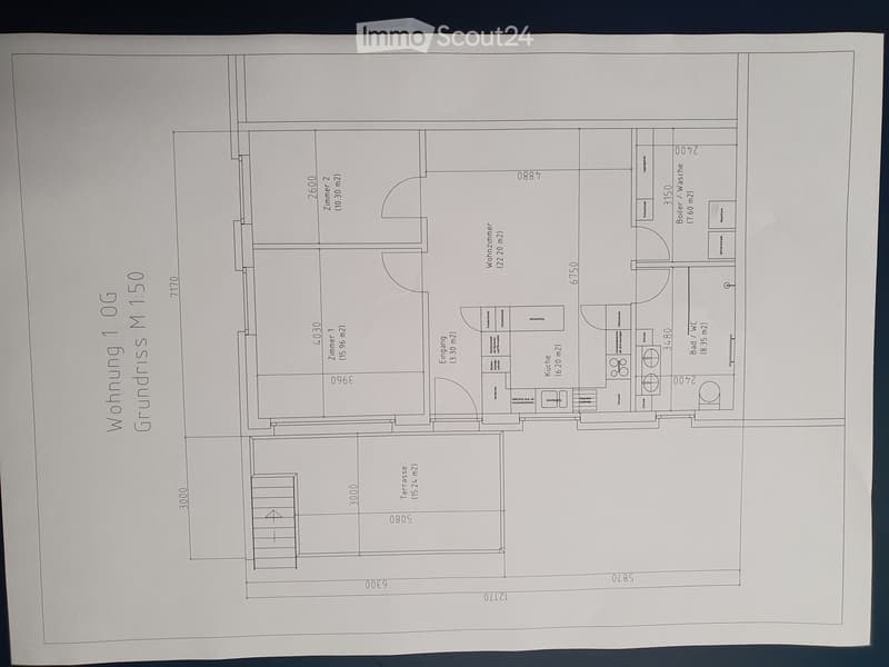 Ground floor plan showing living room, kitchen, two bedrooms, bathroom, and utility area.
